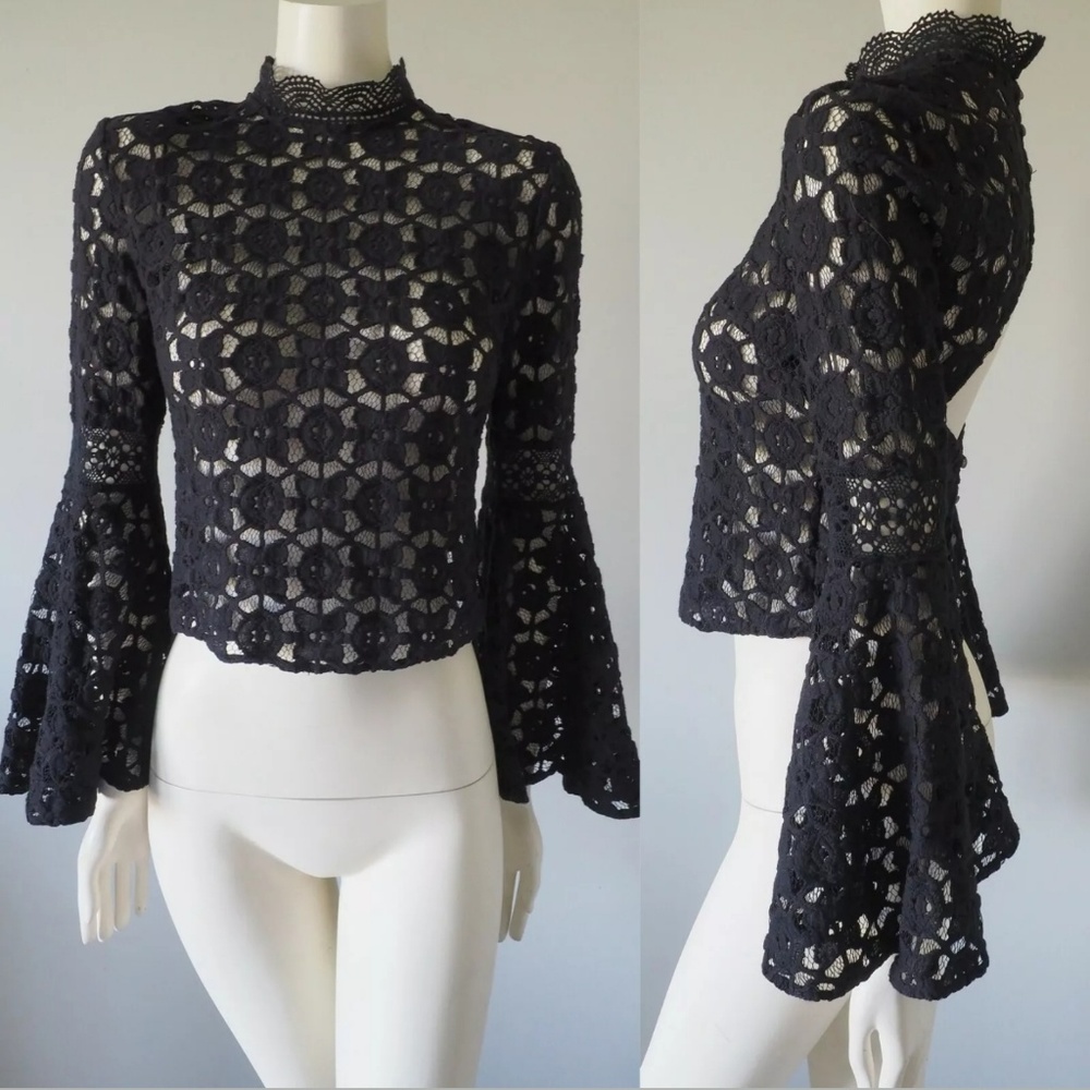 Free People Kiss And Bell Lace Top Bell Sleeve - Picture 6 of 8